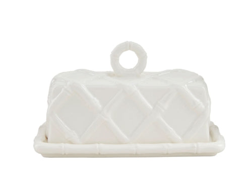 White Ceramic Bamboo Inspired Butter Dish