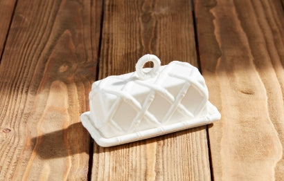 White Ceramic Bamboo Inspired Butter Dish