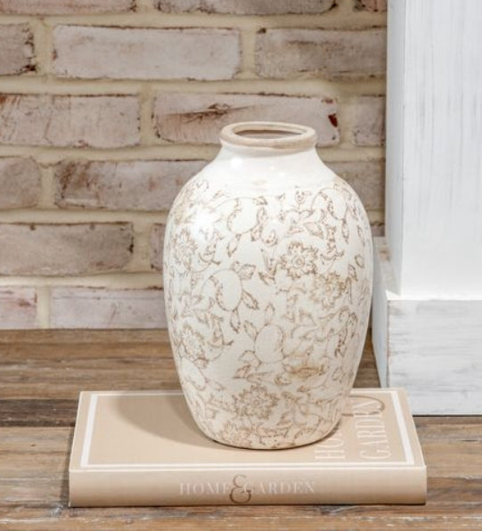 Beige Floral Heirloom Vase