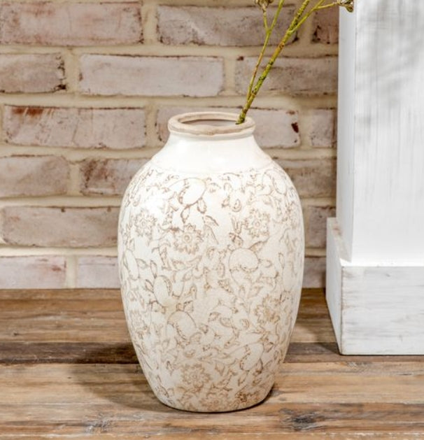 Large Beige Floral Heirloom Vase