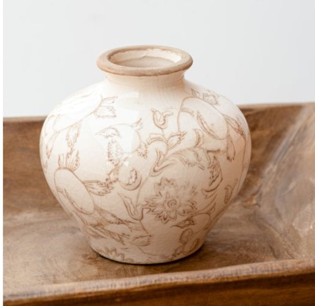 Mini Beige Floral Heirloom Vase