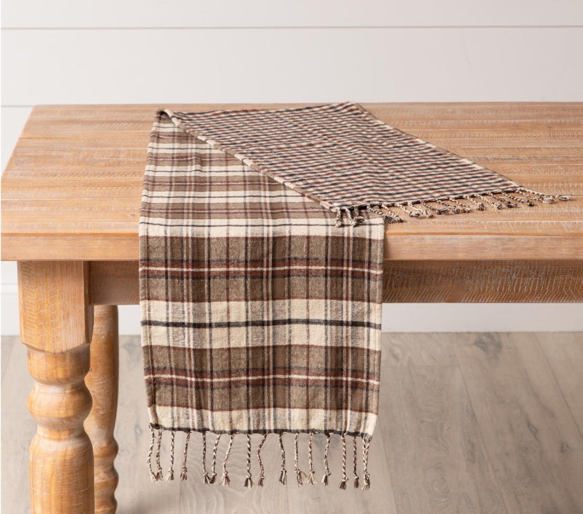 Brown Flannel Plaid Table Runner