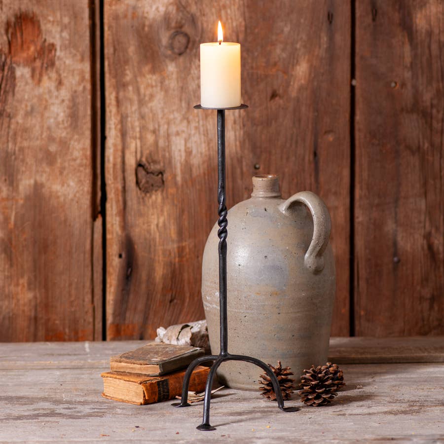 Twisted Wrought Iron 16-Inch Pillar Candle Holder