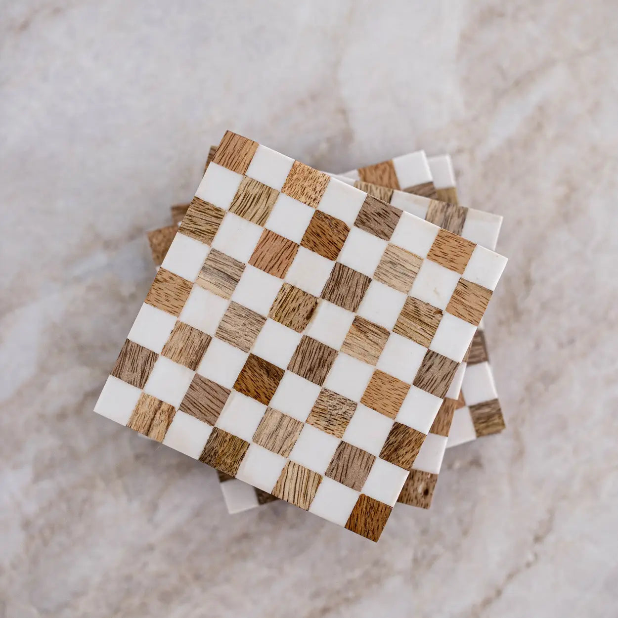 Wood & Resin Checker Coaster Set