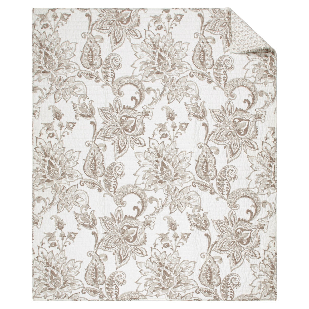 Taupe Floral Bennett Quilted Throw Blanket