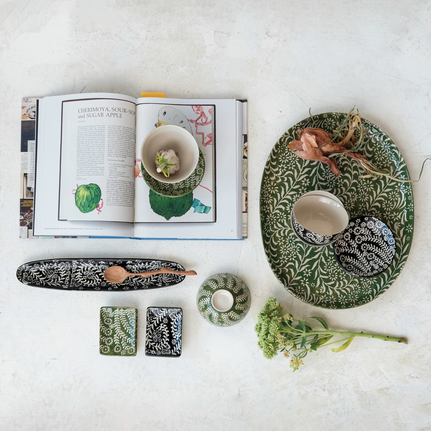 Green and Black Floral Plates
