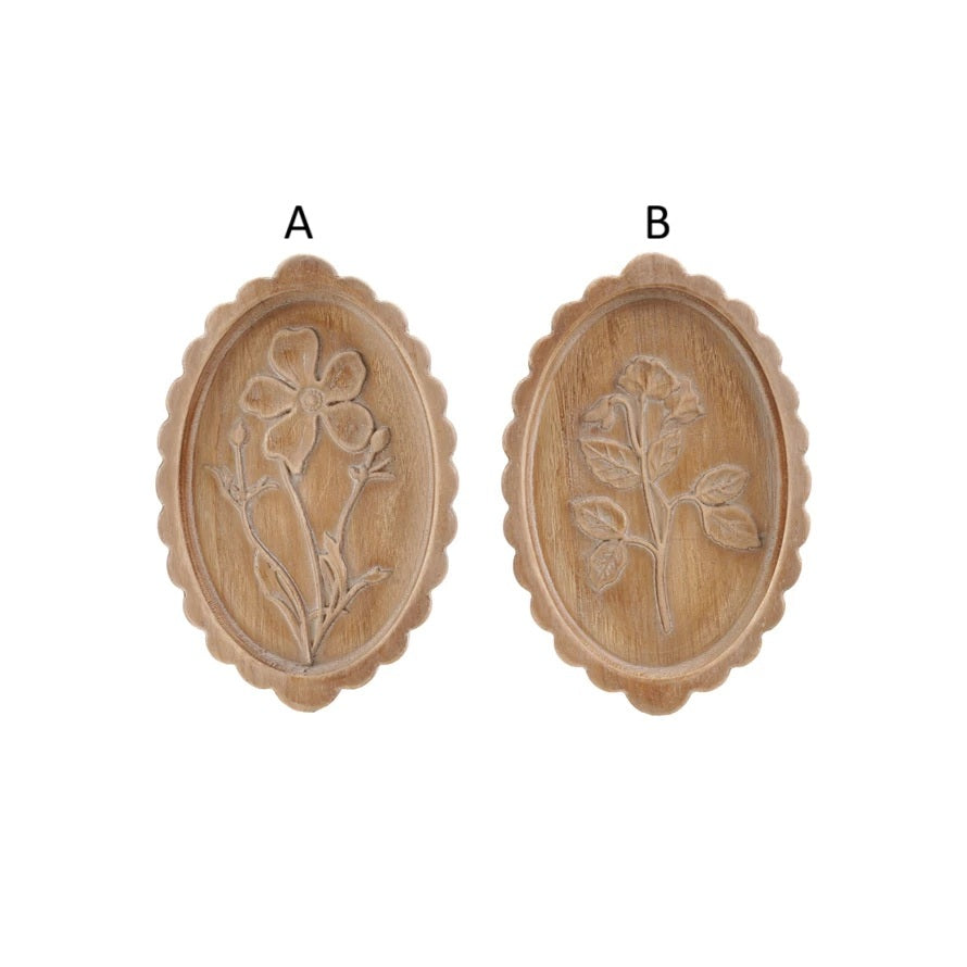 Wood Scalloped Etched Botanica Oval Art