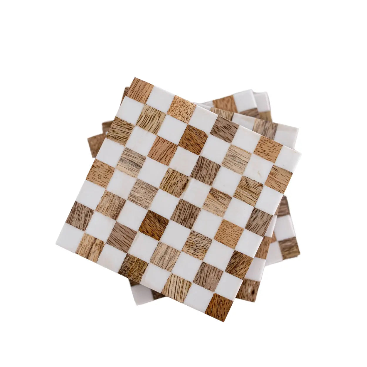 Wood & Resin Checker Coaster Set