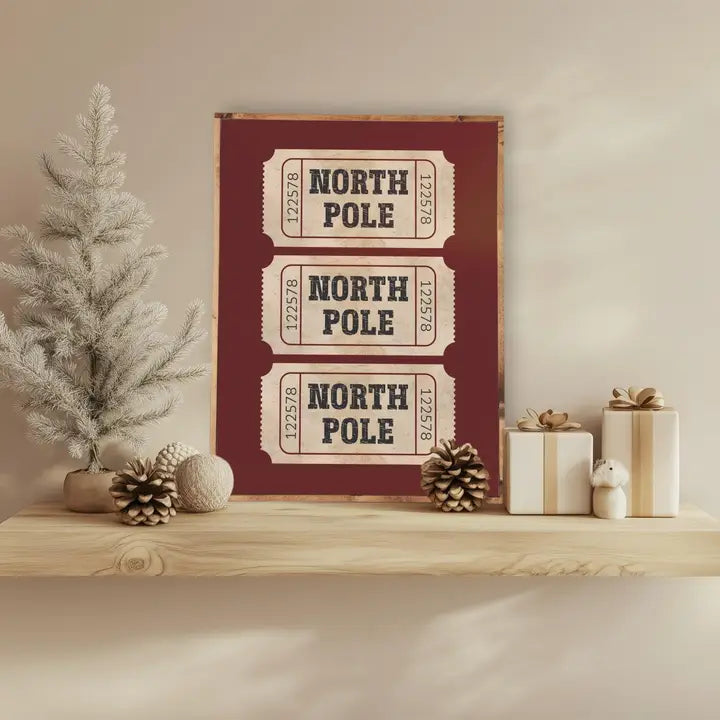 Ticket to the North Pole Framed Canvas