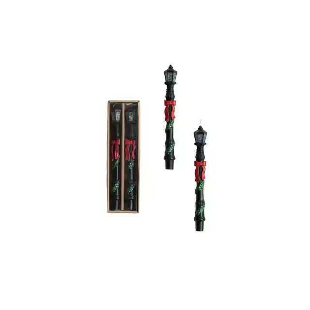 Glitter Lamp Post Taper Candle Holder Set