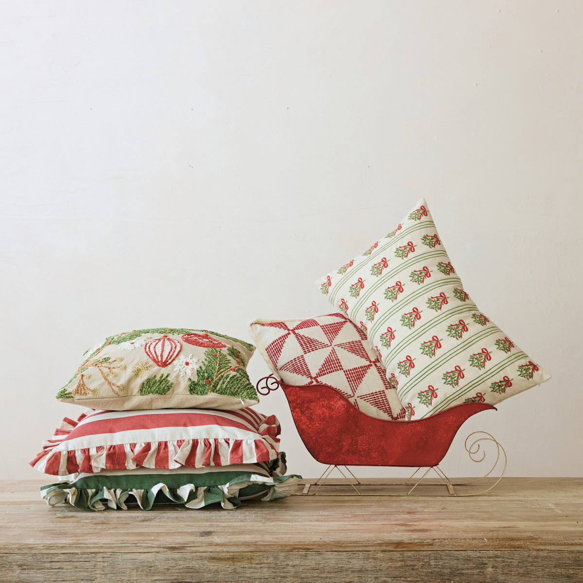 Embroidered Mistletoe Lumbar Pillow