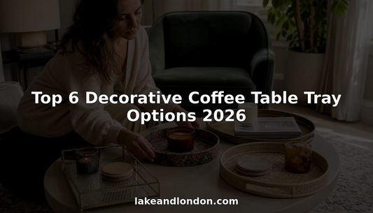 Woman arranging decorative coffee table trays in living room