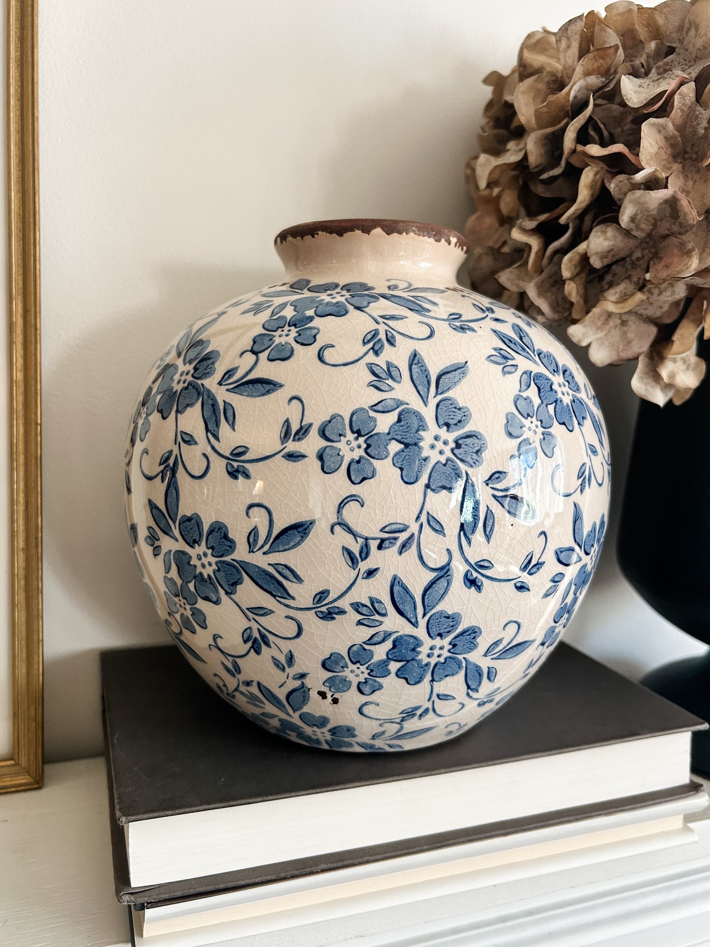 Blue Floral Terracotta Vase