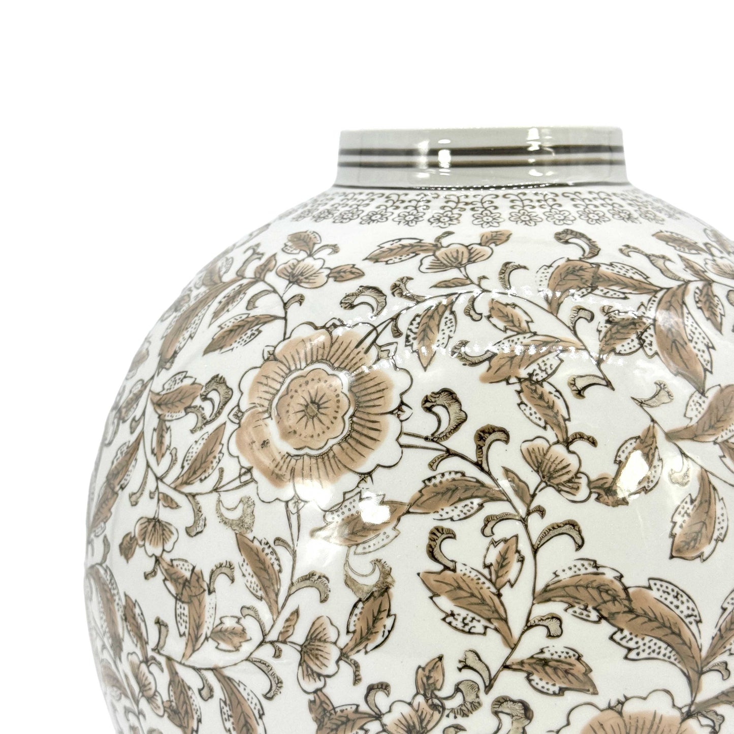 Oversized Ceramic Globe Chinoiserie Vase Flowers-Brown