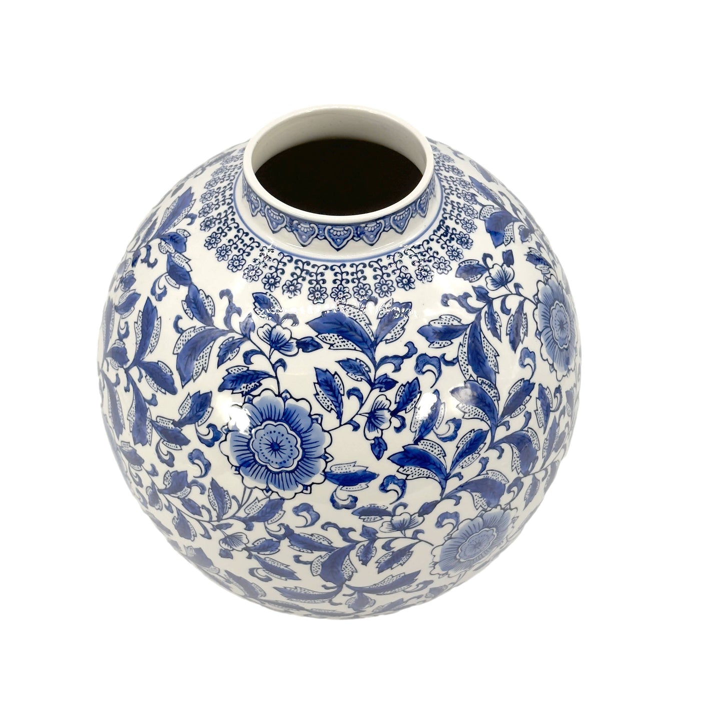 12" Dia Ceramic Globe Chinoiserie Vase Flowers & Home Decor: Blue & White