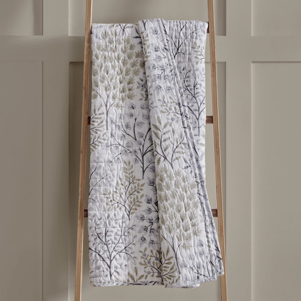 Beige & Grey English Forest Quilted Throw Blanket