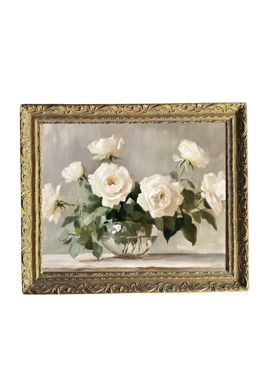 White Rose Bouquet Framed Art