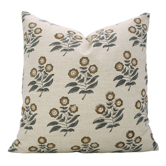 Neha Block Printed Linen Blend Cushion Cover - 18X18
