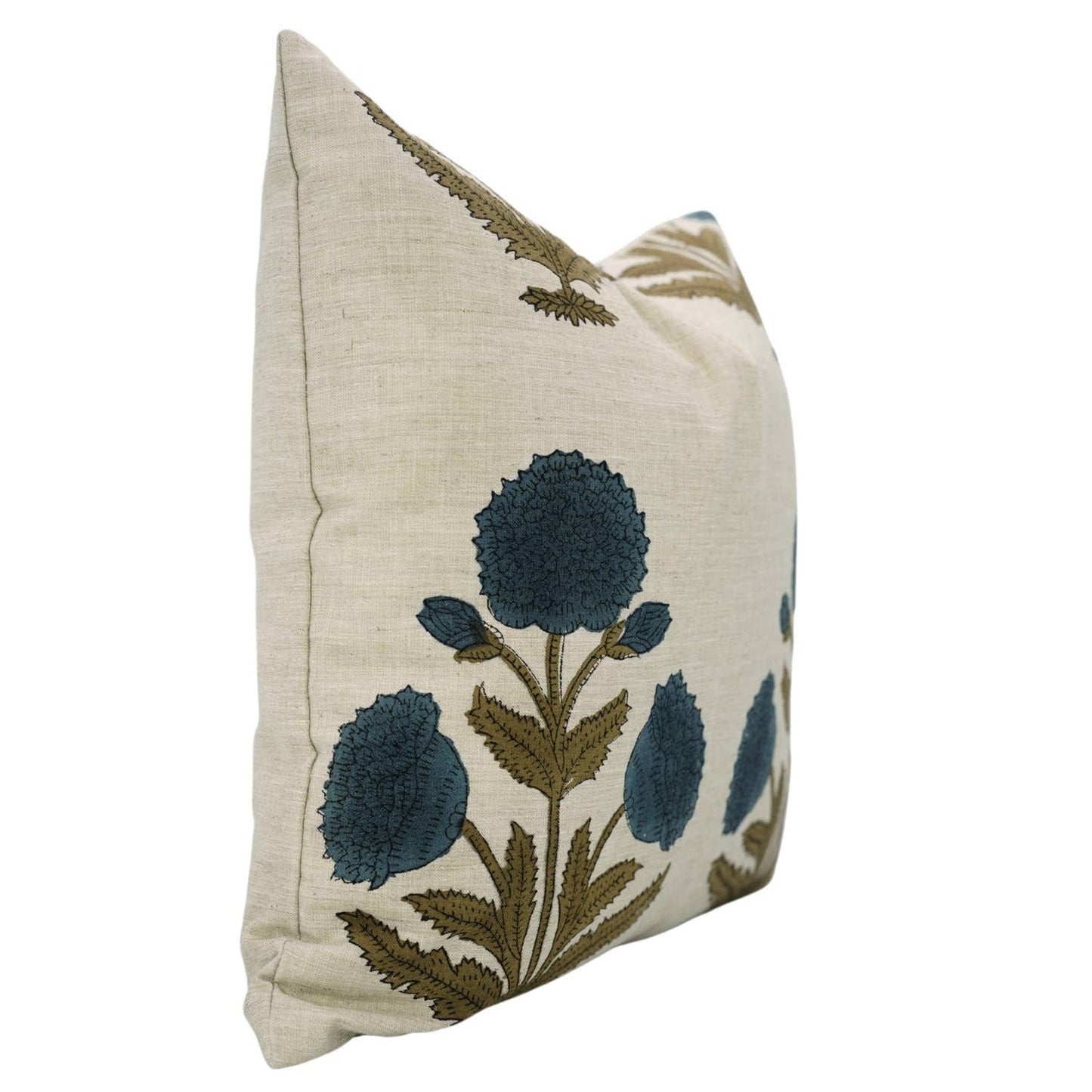 Blue Bohemian Block Design Linen Blend Pillow Cover- 18X18