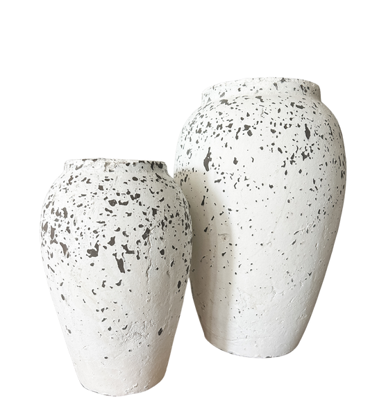 Brown & White Textured Terracotta Vases- Assorted Sizes