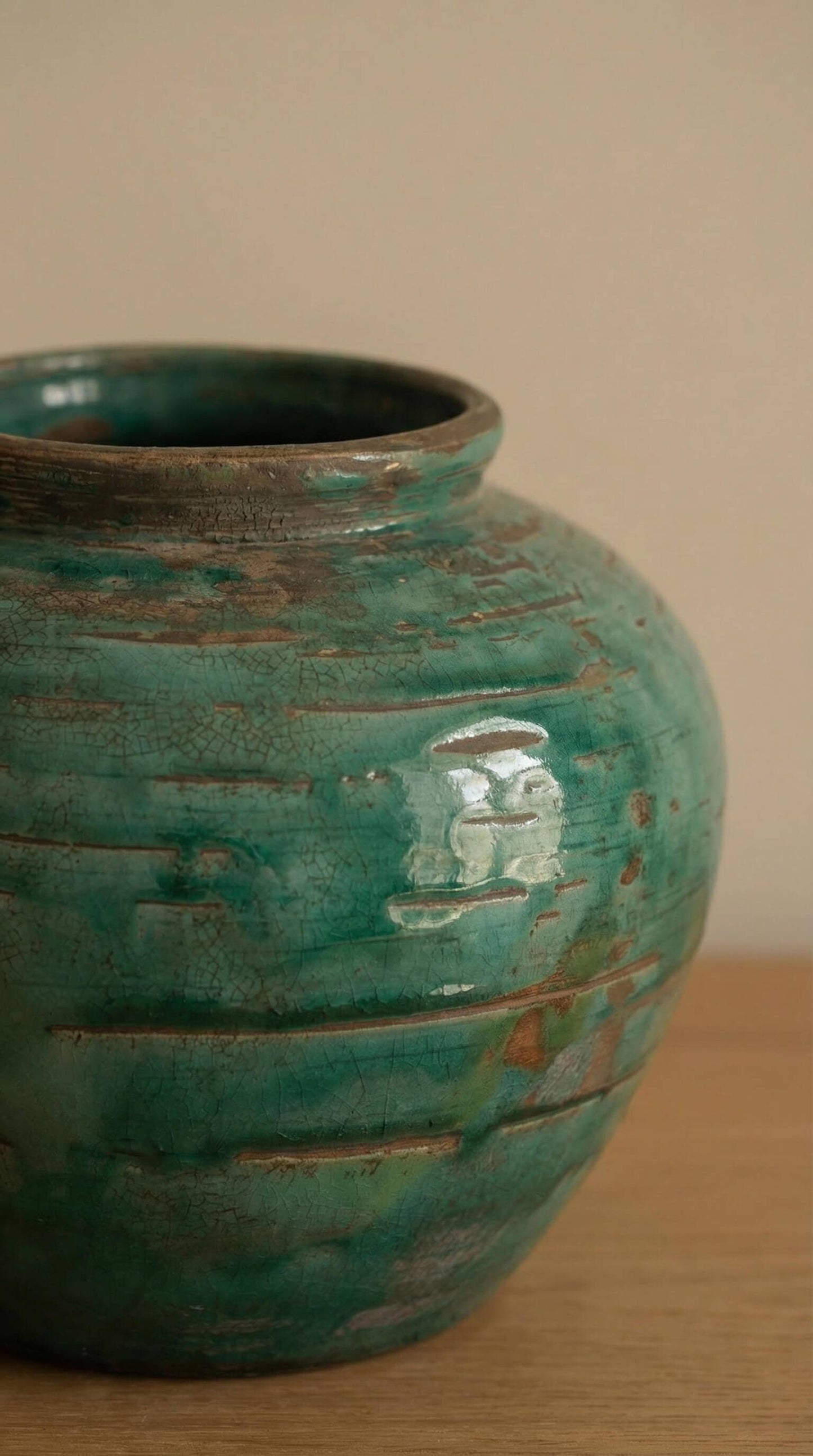 Ceramic Vase, Vintage Style, Emerald Crackle - Selva: Medium