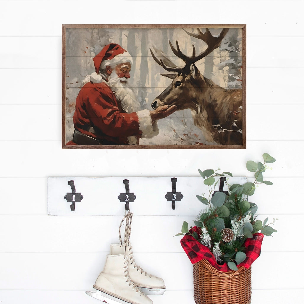 Santa and Comet Wood Art Print- 16" x 10"