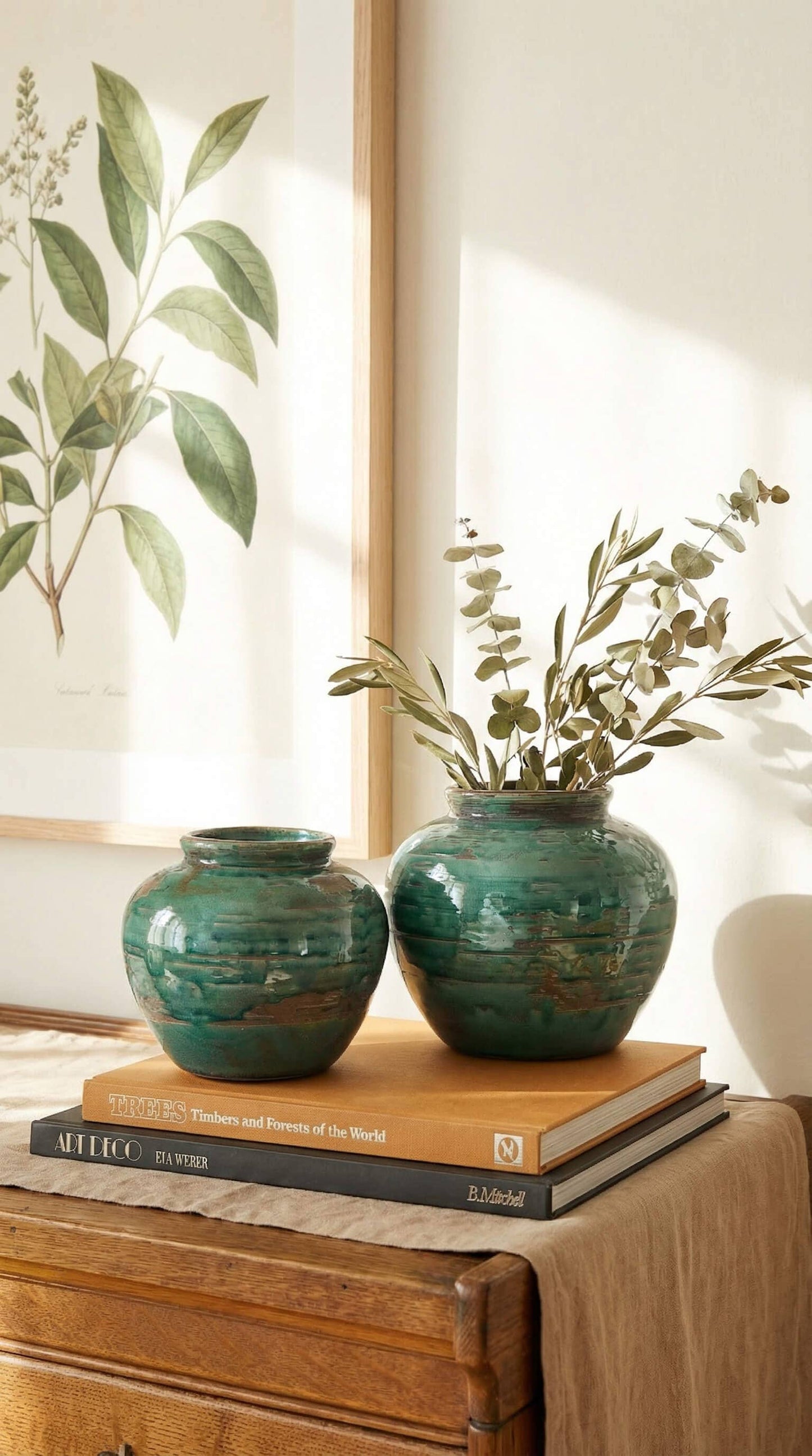 Ceramic Vase, Vintage Style, Emerald Crackle - Selva: Large