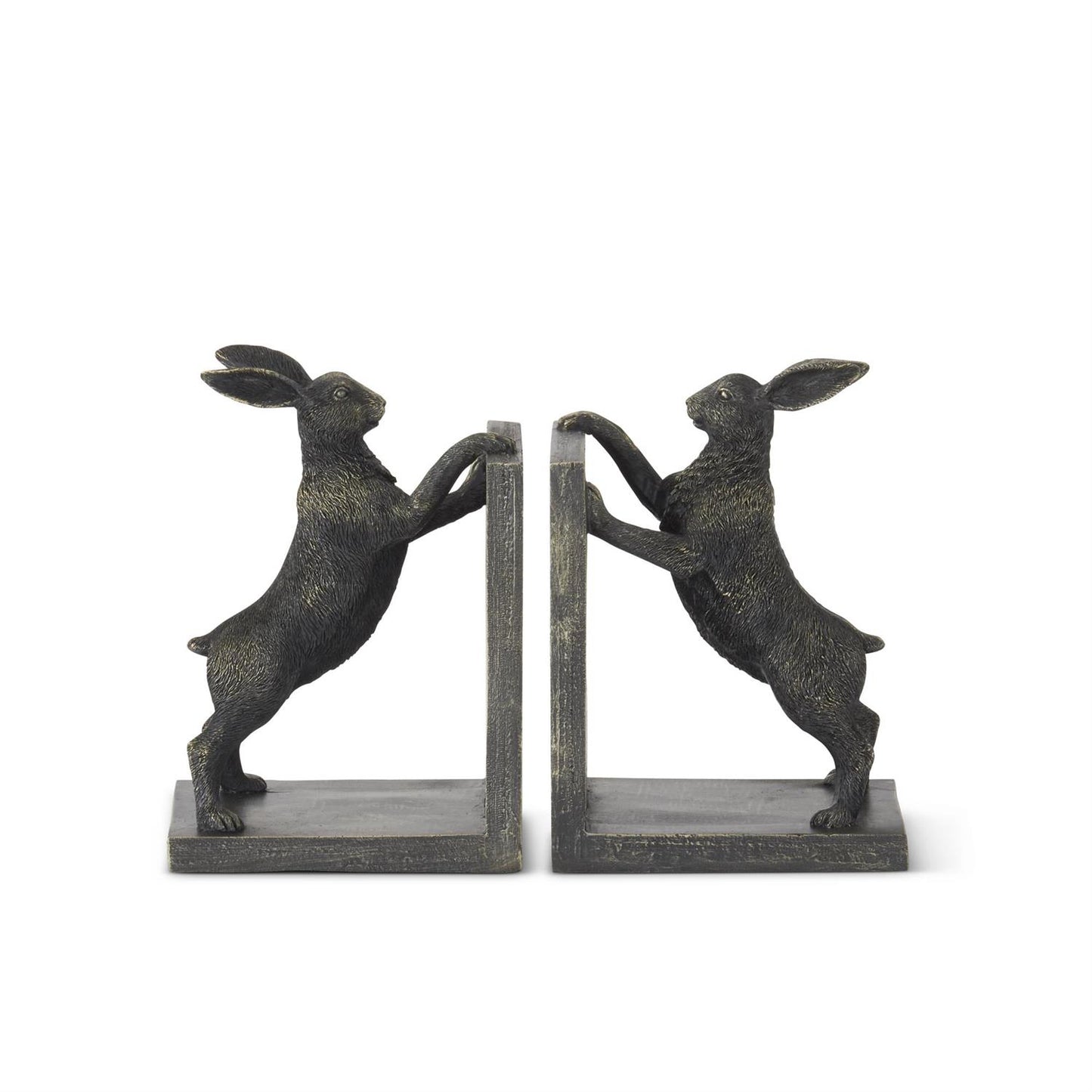 Black & Pewter Resin Rabbit Bookend set