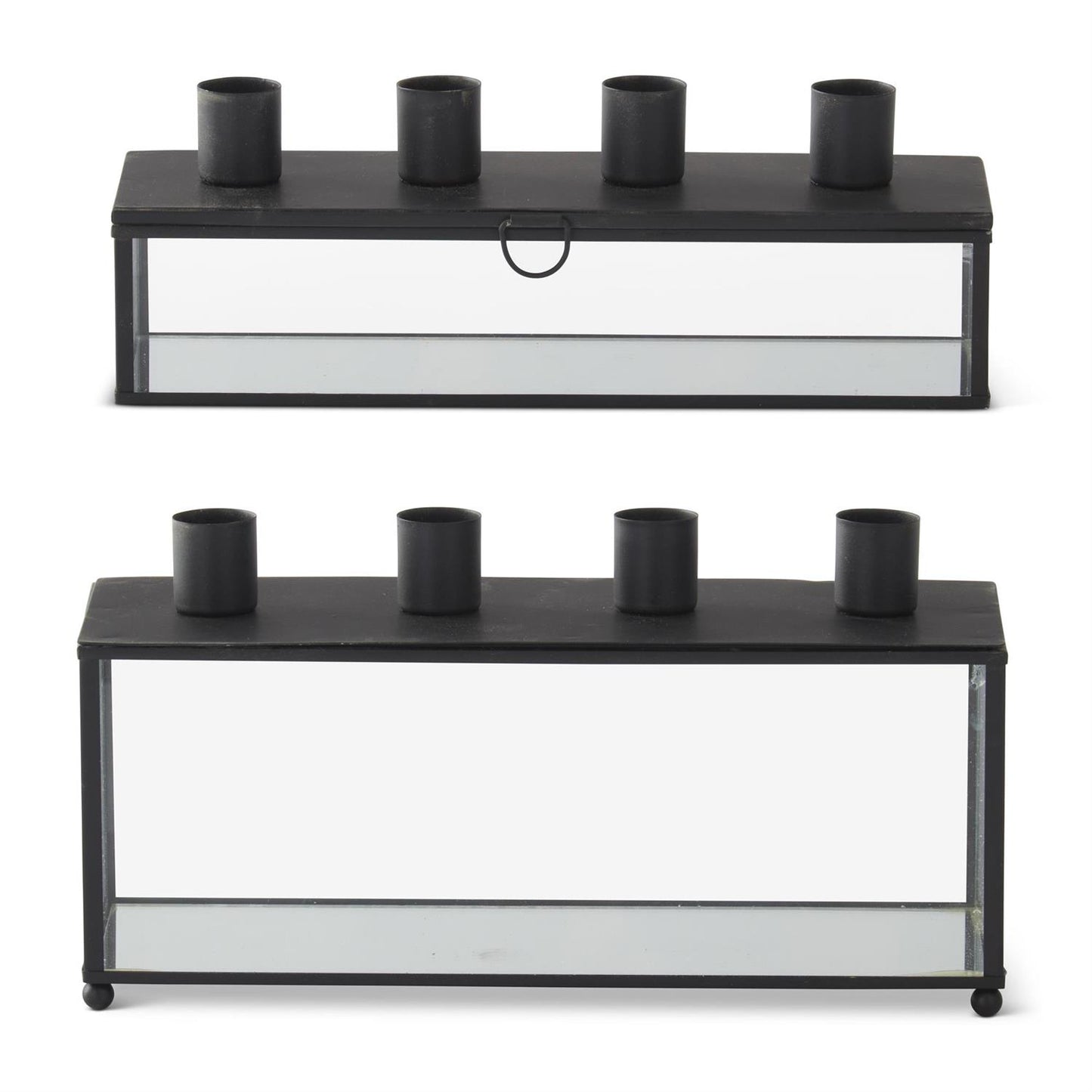 Black Metal & Glass Taper Holder Lanterns-Assorted Sizes