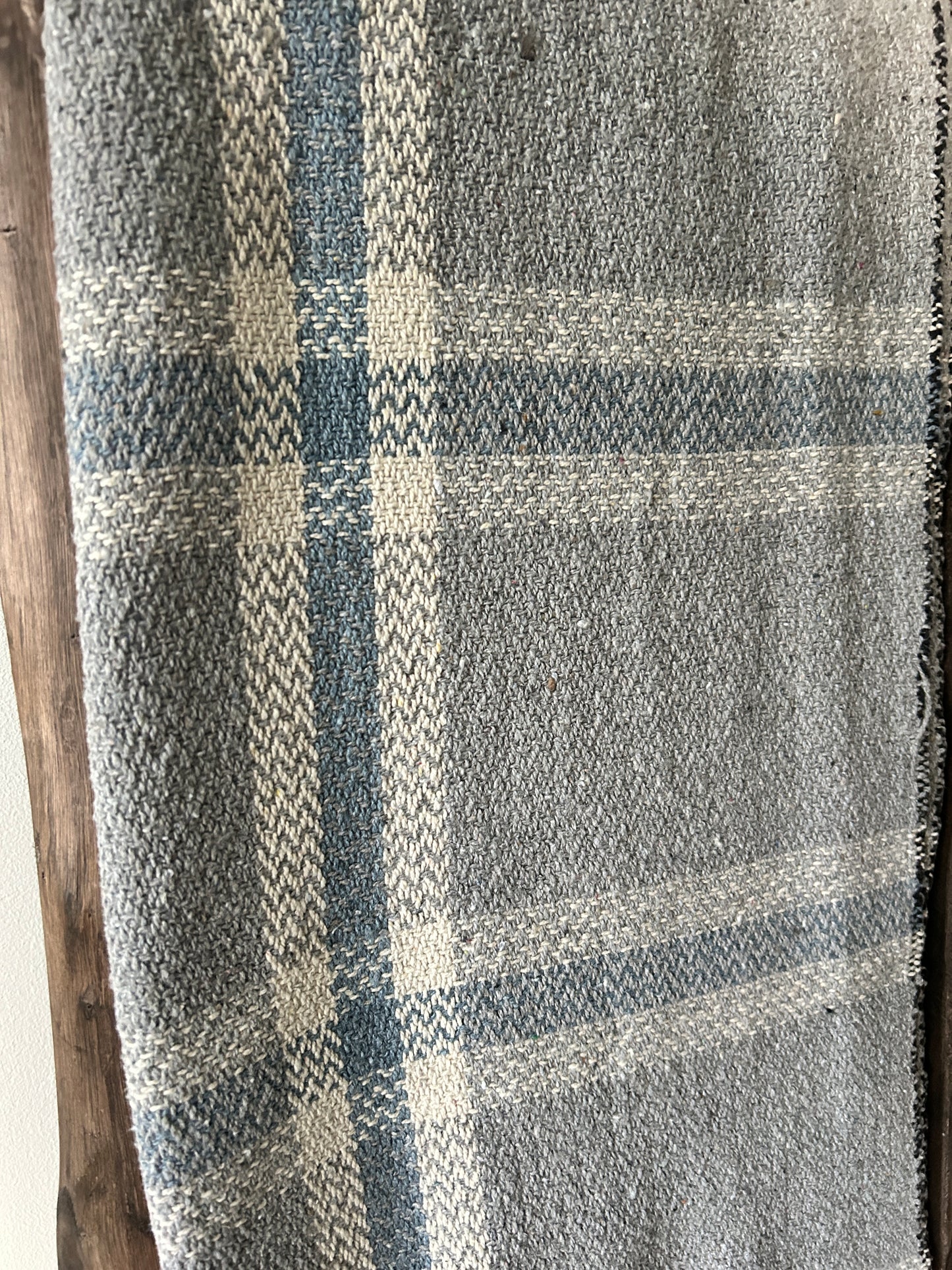 Blue Plaid Woven Fringe Throw Blanket