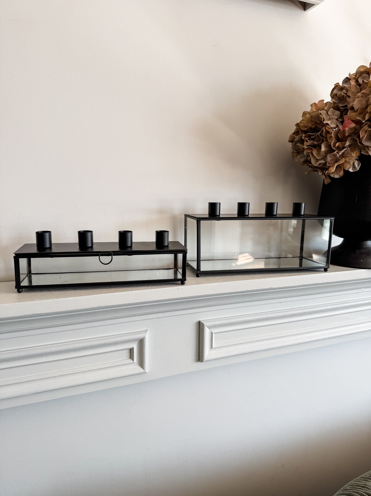 Black Metal & Glass Taper Holder Lanterns-Assorted Sizes