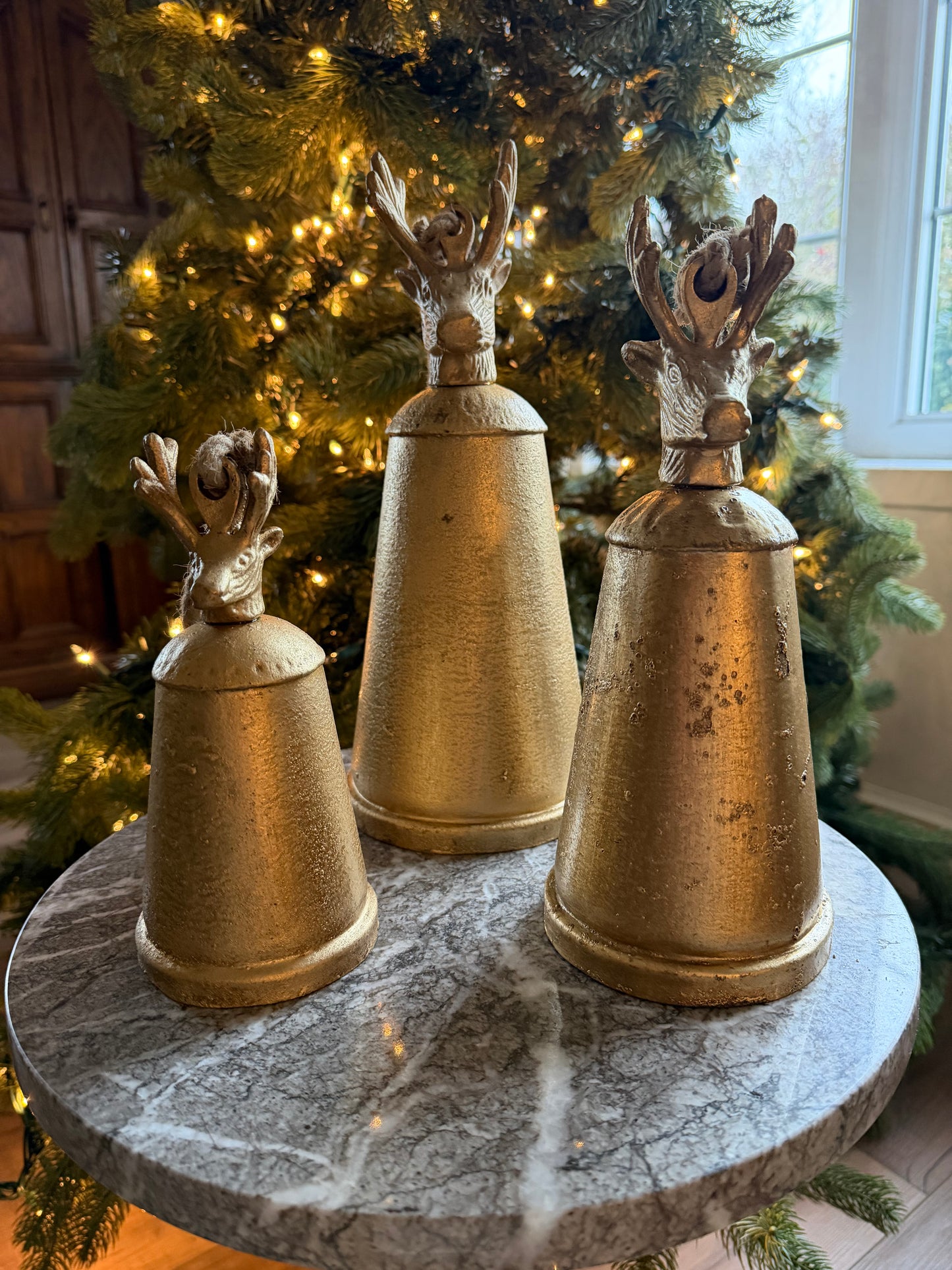 Reindeer Finial Christmas Bells Assorted