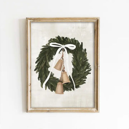 Sage Wreath & Bells Art Print (no frame)