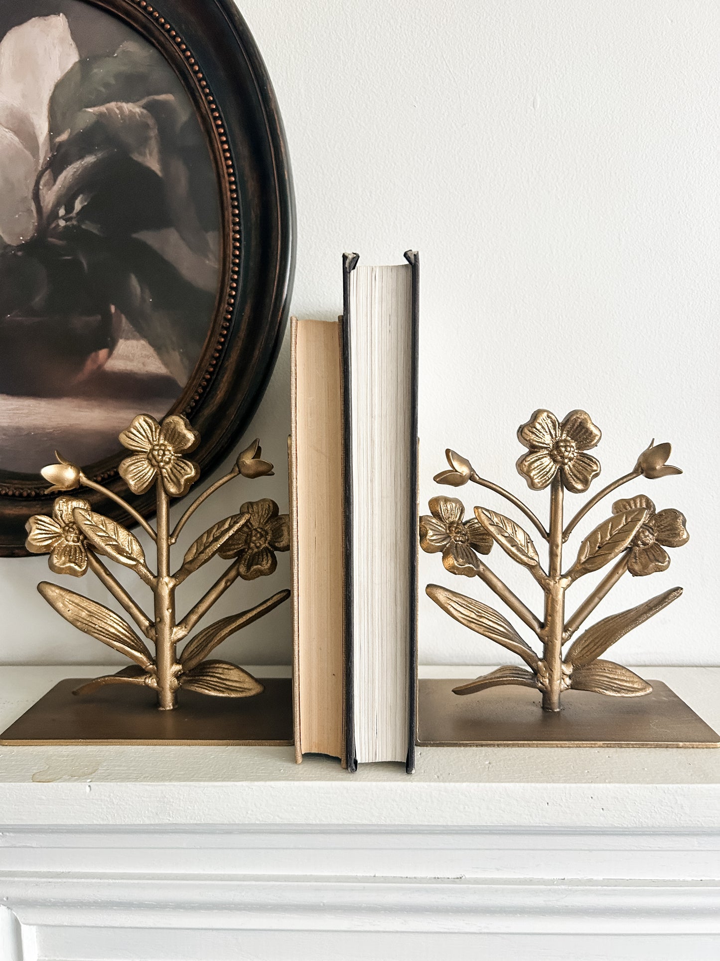 Gold Cast Iron Flower Bookend Set