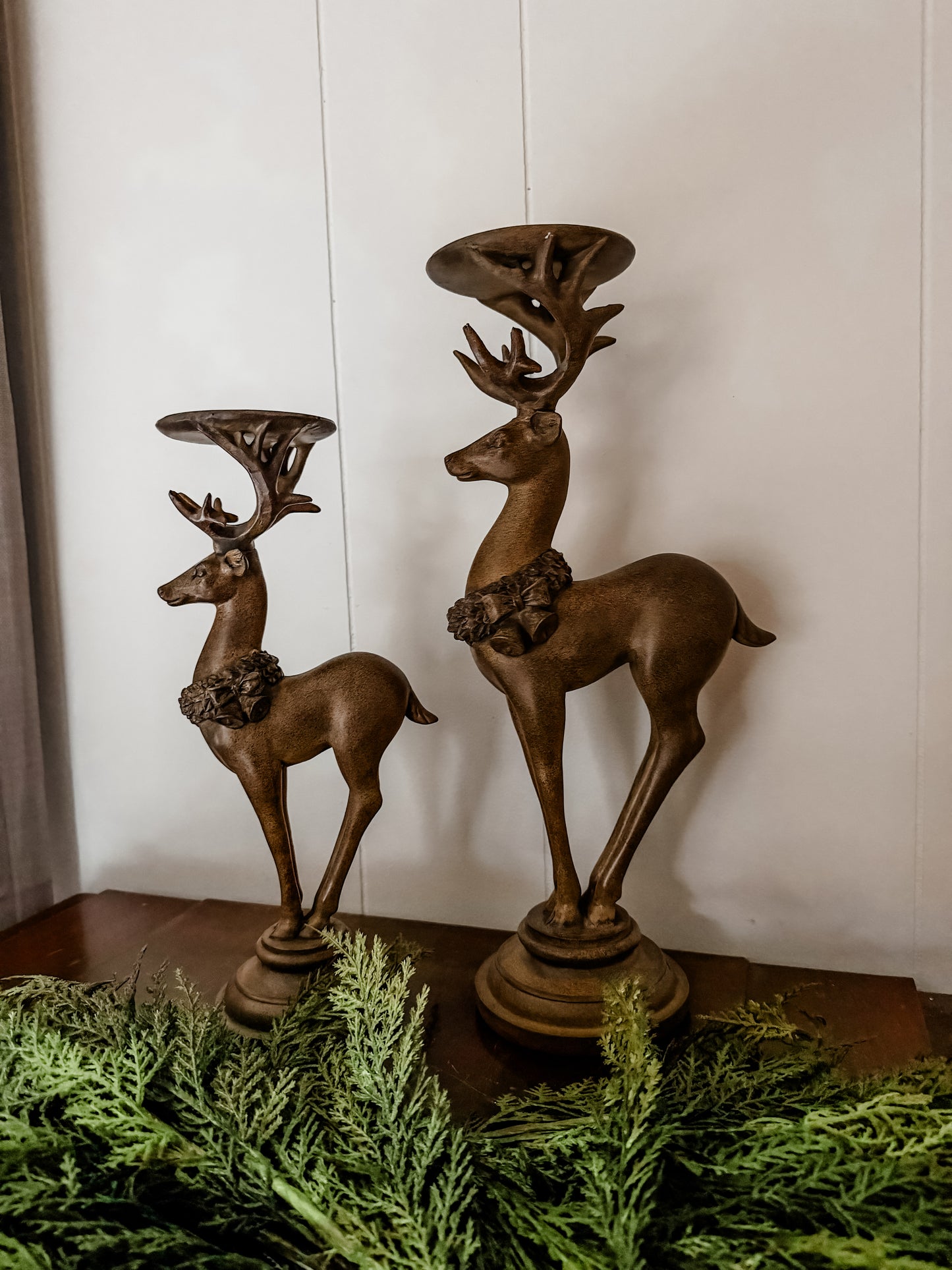 Brown Reindeer Pillar Candle Holder Set