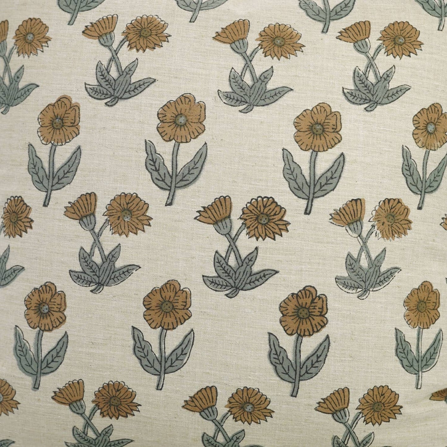 Daisy Block Print Linen Blend Pillow Cover - 18X18