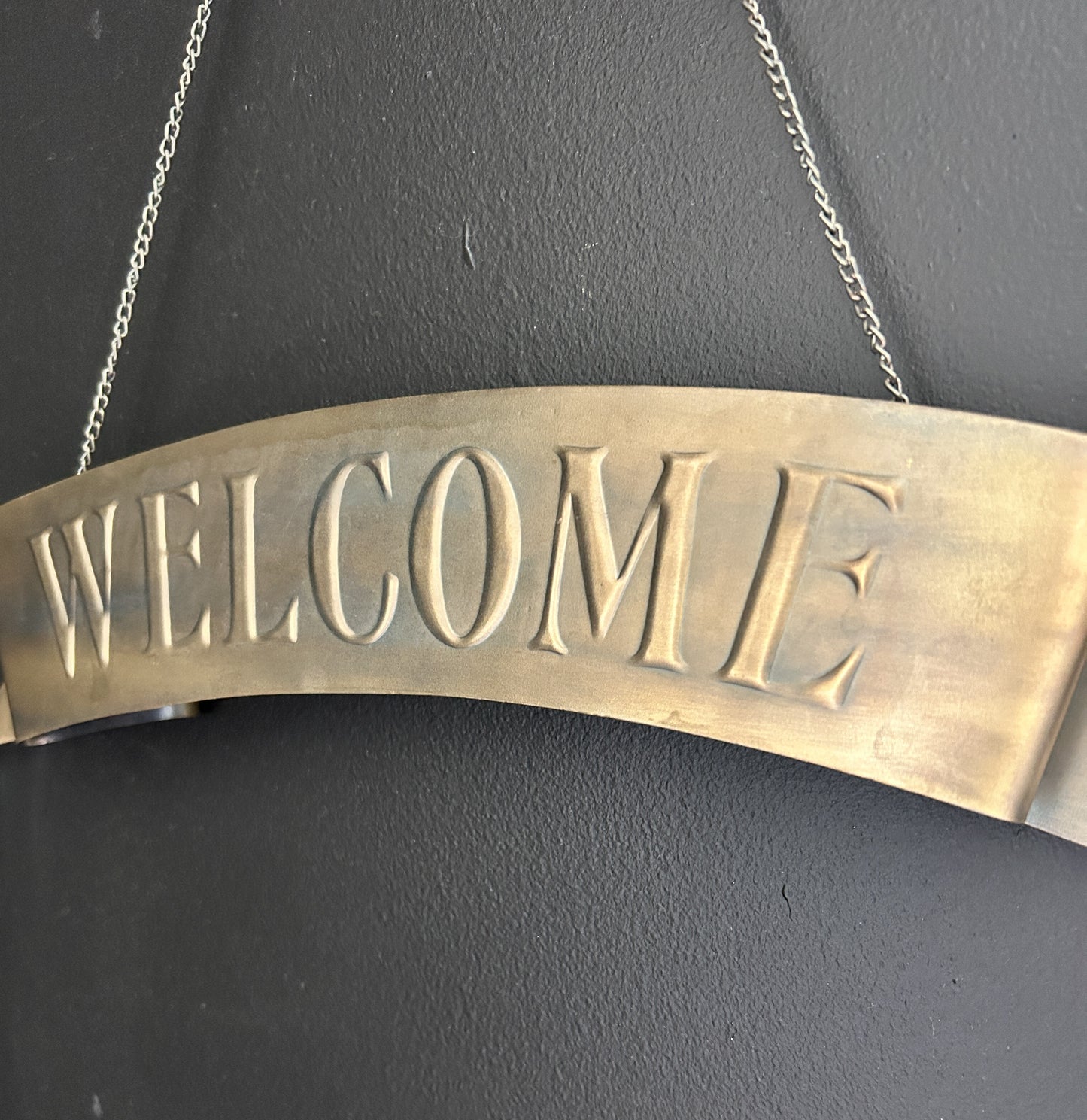 Welcome Antique Brass Sign
