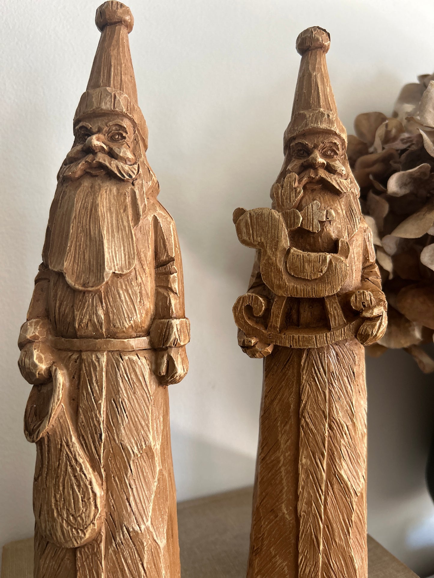 Wood Look Carved Santas Assorted