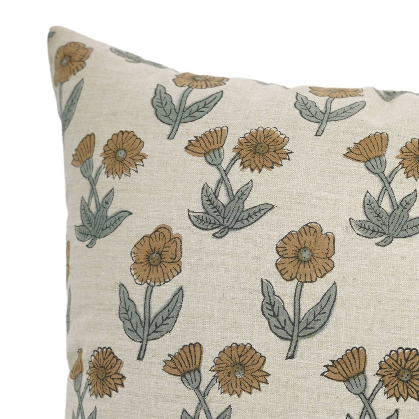 Daisy Block Print Linen Blend Pillow Cover - 18X18
