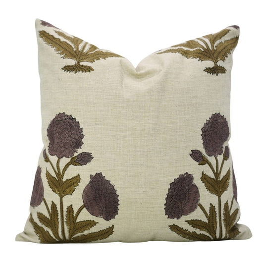 Plum Bold Crafted Block Print Linen Blend Pillow Cover - 18 x 18