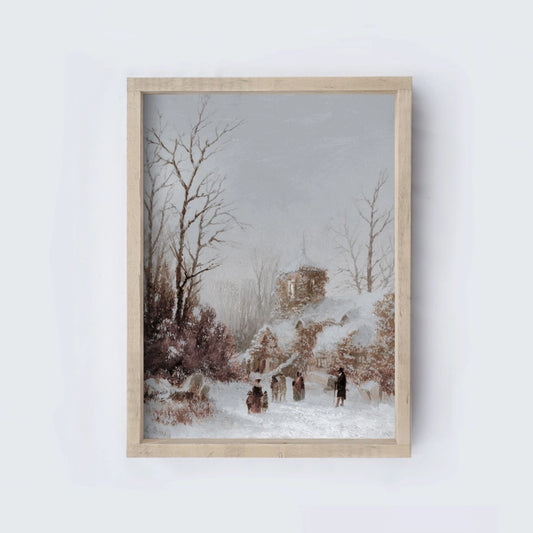 Winter Village Vintage Framed Art Print- 13" x 19"