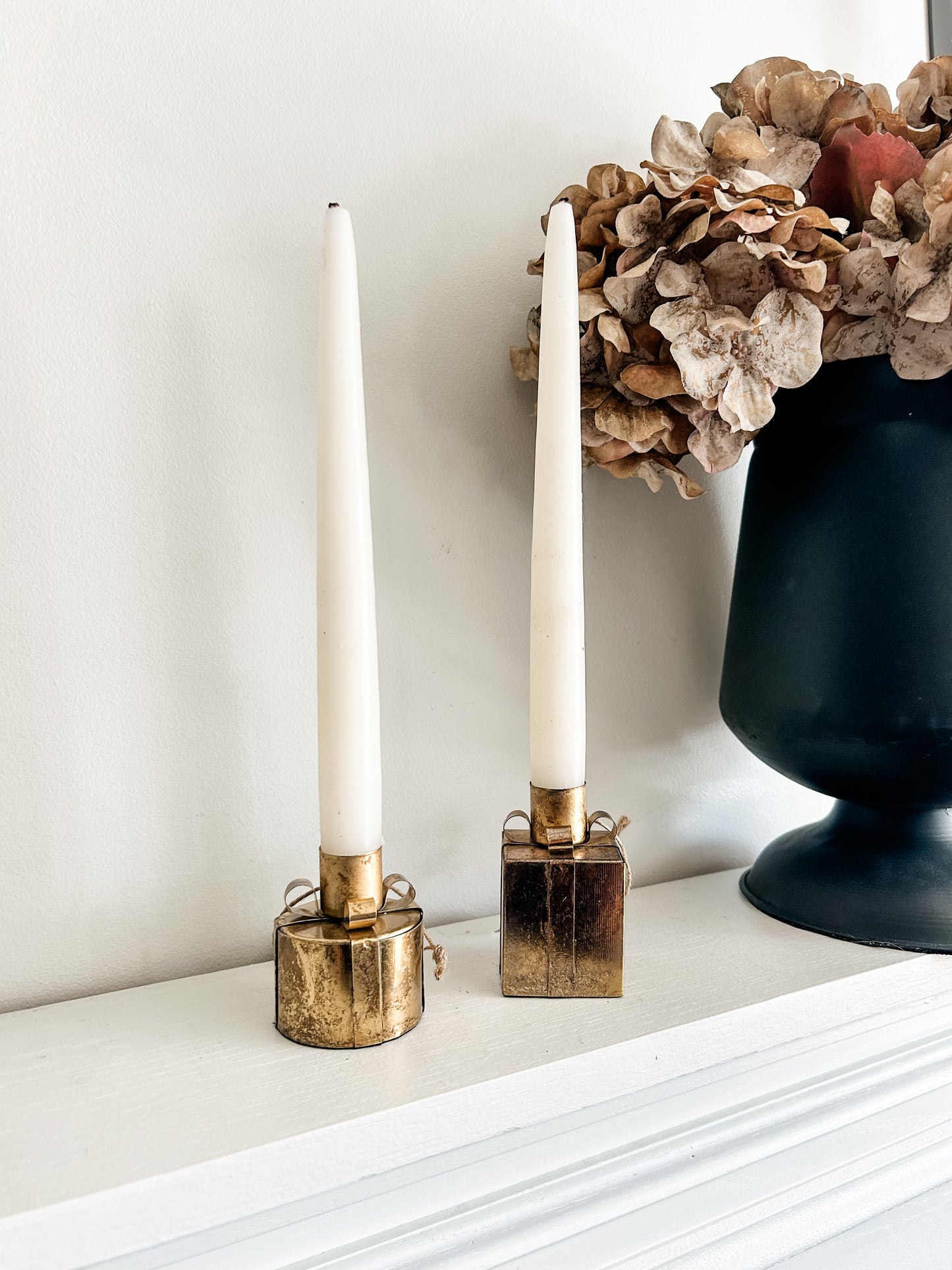 Antiqued Gold Gift Shaped Taper Holders