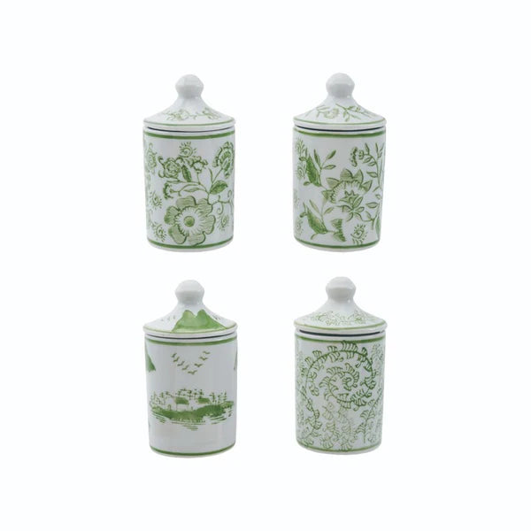 Green Hand Stamped Spice Jars- Assorted Patterns