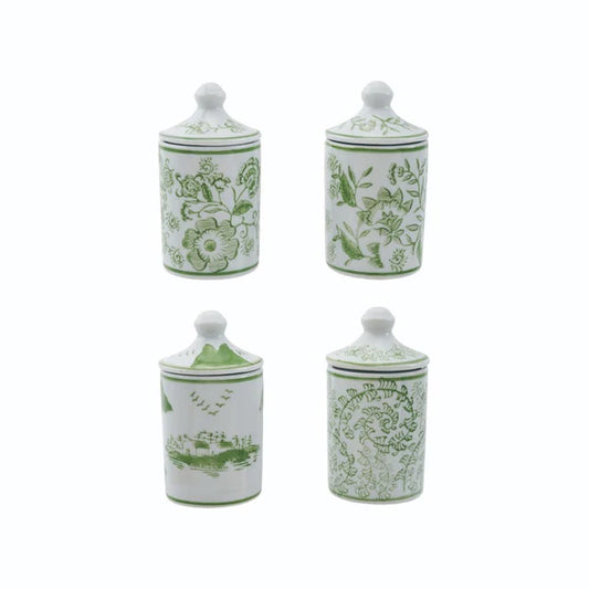 Green Hand Stamped Spice Jars- Assorted Patterns