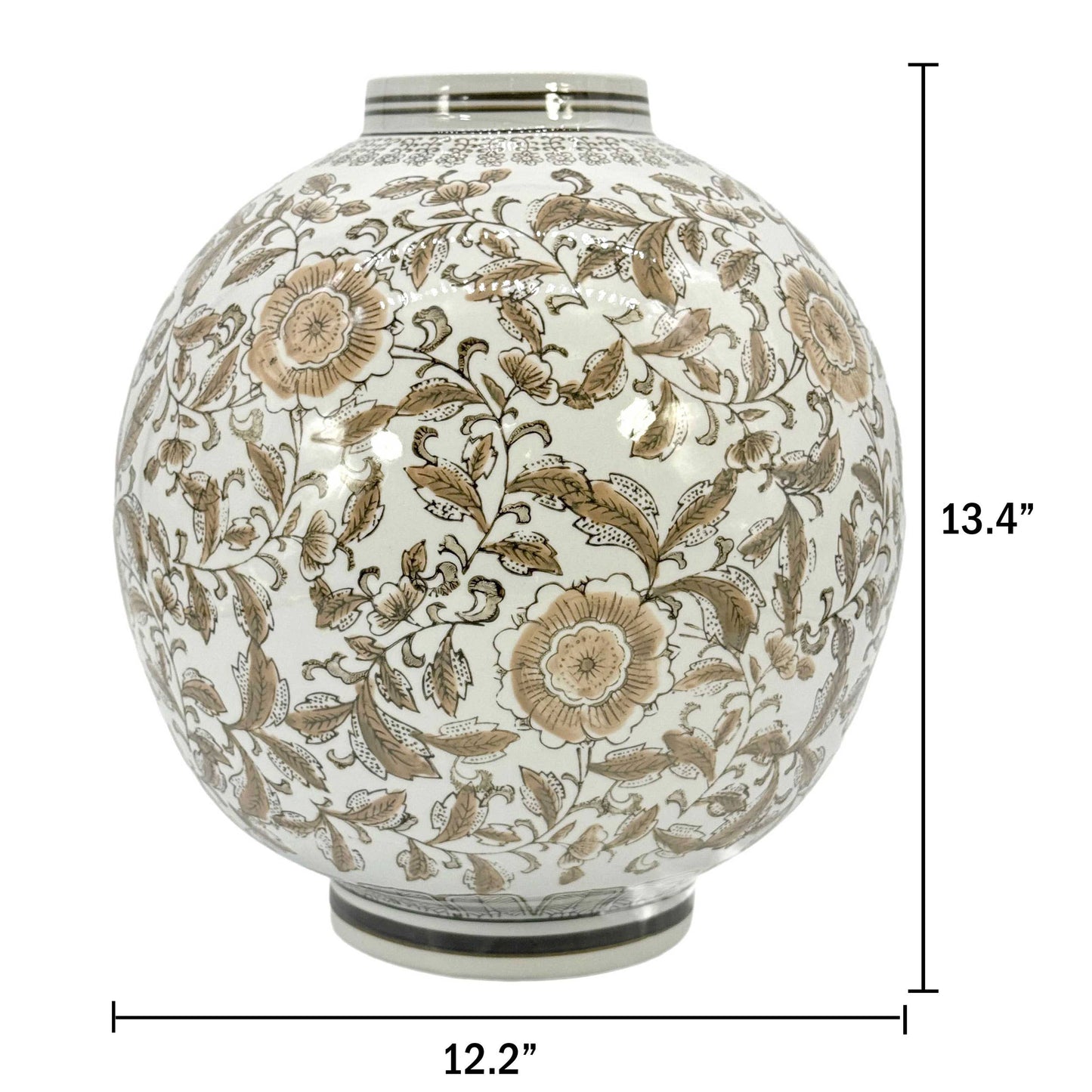 Oversized Ceramic Globe Chinoiserie Vase Flowers-Brown