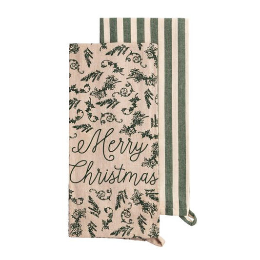 Green Merry Christmas Tea Towel Set