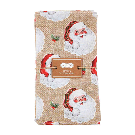 Vintage Santa Cotton Dinner Napkin Set