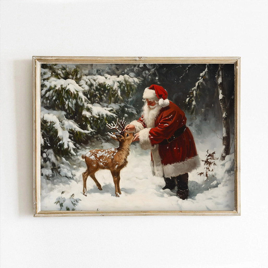 Santa & Baby Deer Art Print (no frame)