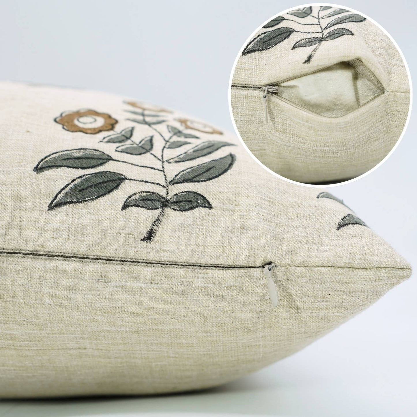 Neha Block Printed Linen Blend Cushion Cover - 18X18