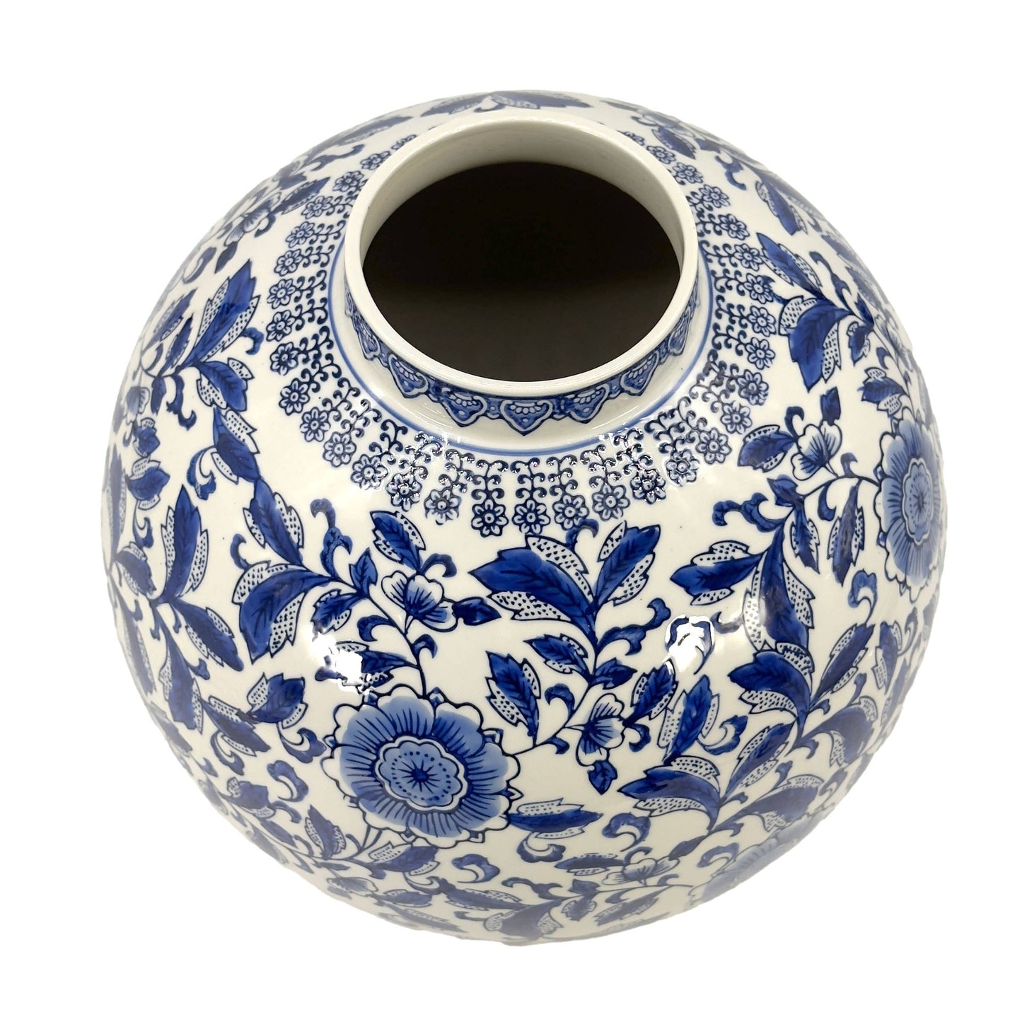 12" Dia Ceramic Globe Chinoiserie Vase Flowers & Home Decor: Blue & White